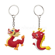 2Pcs 2 Styles Cartoon Dragon PVC Plastic Keychain, with Iron Split Key Rings, FireBrick, 11.1~11.25cm, 1pc/style(KEYC-JKC00674)