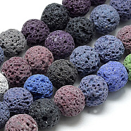 Natural Lava Rock Beads Strands, Dyed, Round, Mixed Color, 8~9mm, Hole: 1mm, about 46~48pcs/strand, 15.1 inch(X-G-S255-8mm-13)