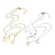 304 Stainless Steel Jewelry Sets, Cable Chains Pendant Necklaces and Stud Earrings, with Lobster Claw Clasps and Ear Nuts, Alphabet, Golden & Stainless Steel Color, Letter.G, 17.71 inch(45cm),  11x10x0.5mm, Pin: 0.8mm(SJEW-H303-G)