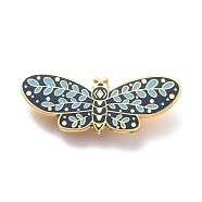 Butterfly with Leaf Enamel Pin, Exquisite Alloy Enamel Brooch for Backpack Clothes, Golden, Blue, 16.5x45x8.5mm, Pin: 0.7mm(JEWB-I016-09G)
