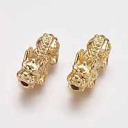 Feng Shui Alloy Beads, Pixiu with Chinese Character Cai, Long-Lasting Plated, Real 18K Gold Plated, 20x9x9mm, Hole: 2.5mm(PALLOY-L205-06A)