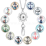 SUNNYCLUE DIY Half Round Pendant Necklace Making Kits, Including Brass & Glass Snap Buttons, Alloy Snap Pendant Making, 304 Stainless Steel Cable Chains Necklaces, Anchor Pattern, 14Pcs/box(DIY-SC0020-01B)
