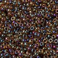 MIYUKI Round Rocailles Beads, Japanese Seed Beads, (RR357) Root Beer Lined Light Topaz AB, 8/0, 3mm, Hole: 1mm, about 422~455pcs/bottle, 10g/bottle(SEED-JP0009-RR0357)