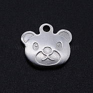 201 Stainless Steel Charms, Bear, Stainless Steel Color, 12x13x1.5mm, Hole: 1.6mm(STAS-S105-T834)