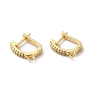 Brass Micro Pave Clear Cubic Zirconia Hoop Earring Findings, Latch Back with Horizontal Loops, Real 18K Gold Plated, 14.5x12.5x2.5mm, Hole: 1.8mm, Pin: 1mm(ZIRC-Q201-17G)