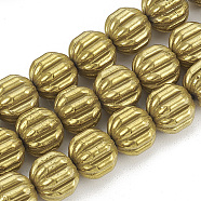 Electroplate Non-magnetic Synthetic Hematite Corrugated Beads Strands, Pumpkin, Golden Plated, 8x8mm, Hole: 1mm, about 52pcs/strand, 15.7 inch(G-T061-109G)