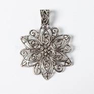 Tibetan Style Alloy Focal Pendants, Lead Free and Cadmium Free, Fancy Filigree Flower, Antique Silver, 64x46.5x1.5mm, Hole: 11mm(LF9727Y)