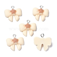Resin Pendants, with Iron Loop, Bowknot, PapayaWhip, 20x21x7mm, Hole: 2.5mm(RESI-G026-02)