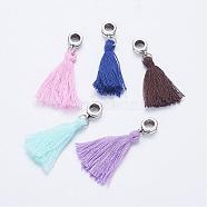 Tibetan Style Alloy European Dangle Charms, with Cotton Thread Tassels, Mixed Color, 42mm, Hole: 5mm(PALLOY-JF00283)