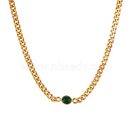 Golden Stainless Steel Oval Pendant Necklace Curb Chains, Green, no size(SU2397-2)