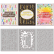 Happy Birthday Carbon Steel Cutting Dies Stencils, Decorative Embossing Paper Card Making Template for DIY Scrapbooking, Art Craft, Rectangle, 142x110x0.8mm, 3pcs/set(DIY-WH0309-1793)