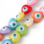 Evil Eye Resin Beads Strands, Heart, Colorful, 12.5x14x9mm, Hole: 1.8mm, about 30pcs/strand, 14.25 inch(36.2cm)(RESI-F040-01J)