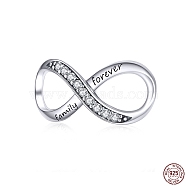 925 Sterling Silver Links, with Cubic Zirconia, Infinity with Word Forever Family, with 925 Stamp, Clear, Antique Silver, 20x10mm(HJEW-FF0012-07)