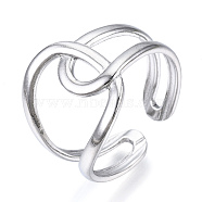 304 Stainless Steel Knot Open Cuff Ring, Hollow Chunky Ring for Women, Stainless Steel Color, US Size 7 1/2(17.7mm)(RJEW-N040-06)
