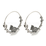 316 Surgical Stainless Steel Hoop Earrings for Women and Men, Antique Silver, Bird, 32.5x6mm(EJEW-D096-22E-AS)