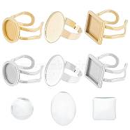 DIY Blank Dome Finger Ring Making Kit, Including Flat Round & Square & Oval 201 Stainless Steel Cuff Pad Ring Settings, Glass Cabochons, Golden & Stainless Steel Color, 24Pcs/bag(DIY-SC0021-11)
