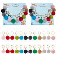 Round Handmade Plush Cloth Pendant Stitch Markers, Crochet Leverback Hoop Charms, Locking Stitch Marker with Wine Glass Charm Ring, Mixed Color, 3cm, 12 colors, 1pc/color, 12pcs/set, 2 sets/box(HJEW-AB00305)