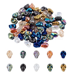 PandaHall Elite Electroplate Glass Beads, Skull, Mixed Color, 10x8x6.5mm, Hole: 1mm, 100pcs/box(EGLA-PH0003-15)