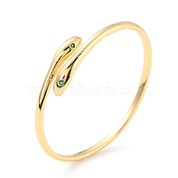 Snake Wrap Cubic Zirconia Cuff Bangle, Real 18K Gold Plated Brass Plain Open Bangle for Women, Cadmium Free & Lead Free, Green, Inner Diameter: 2-1/4x1-7/8 inch(5.7x4.85cm)(BJEW-D448-18G-RS)