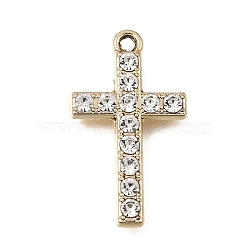 UV Plating Alloy Crystal Rhinestone Pendants, Cross Charms, Golden, 16x21x3mm, Hole: 1.7mm(RB-CBAD37D-31G)