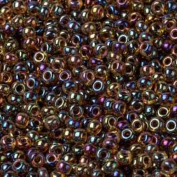 MIYUKI Round Rocailles Beads, Japanese Seed Beads, (RR357) Root Beer Lined Light Topaz AB, 8/0, 3mm, Hole: 1mm, about 422~455pcs/bottle, 10g/bottle(SEED-JP0009-RR0357)