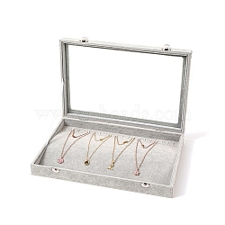 Velvet Necklace Presentation Boxes with Visible Window, Rectangle, Silver, 24x35cm(PW-WG16935-01)