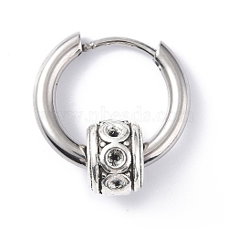 304 Stainless Steel Hoop Earrings Finding, Rhinestone Setting with Zinc Alloy Ring Beads, Antique Silver & Stainless Steel Color, 18mm, Pin: 1mm, Fit for 2mm Rhinestone(STAS-B030-04)