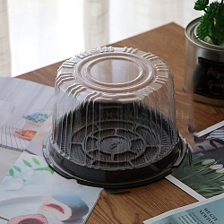 Plastic Cake Containers, Disposable Dessert Boxes, with Lids, Round, Black, 155x90mm(PAAG-PW0014-01A-01)
