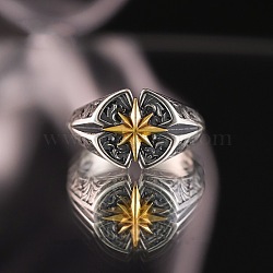 Brass Cuff Open Rings for Men, Star, Antique Silver & Golden, Inner Diameter: 15~20mm(WG582D9-01)