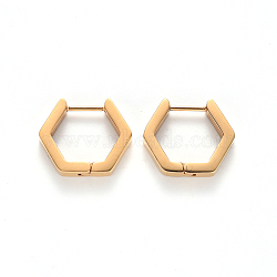 PVD Vacuum Plating 304 Stainless Steel Huggie Hoop Earrings, Hexagon, Golden, 14.5x16.5x3mm, Pin: 1mm(STAS-S103-24G)