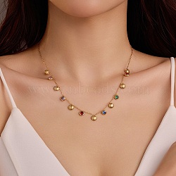 304 Stainless Steel Colorful Cubic Zirconia Flat Round & Shell Shaped Bib Necklaces for Women, Real 18K Gold Plated, 18.50 inch(47cm)(NJEW-U031-08G-01)