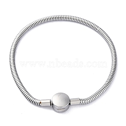 304 Stainless Steel Snake Chain Bracelets for Women, Flat Round, Stainless Steel Color, 1/8 inch(0.35cm), Inner Diameter: 3-3/8 inch(8.65cm)(BJEW-R010-01P-02)