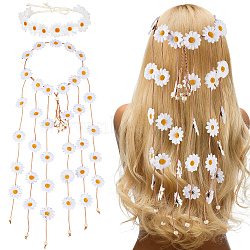 CRASPIRE 2Pcs 2 Styles Cloth Flower Hippie Headband Floral Crown, Wedding Party Beach Bridal Decorative Hair Accessories, White, 170mm, 790mm(OHAR-CP0001-18A)