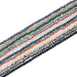 Electroplate Glass Beads Strands, Faceted, Mixed Style, Rondelle, Mixed Color, 2x1.5mm, Hole: 0.6mm, about 235~247pcs/Strand, 14.57~14.76 inch(37~37.5cm), 12 colors, 1strand/color, 12strands/box(EGLA-FH0001-01)