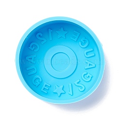 DIY Decoration Silicone Molds, Resin Casting Molds, For UV Resin, Epoxy Resin Jewelry Making, Flat Round with Word, Deep Sky Blue, 68x31mm(DIY-I085-05)