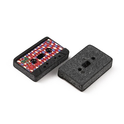 Retro Opaque Resin Cabochons, Music Cassette Tape, Black, Rhombus Pattern, 15x24x5mm(FIND-CJC0004-25B)