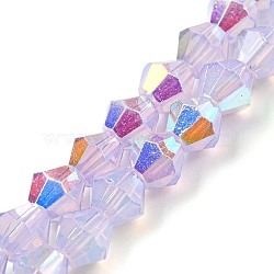 Baking Painted Transparent Glass Beads Strands, Half Electroplate, AB Color Plated, Faceted, Bicone, Plum, 6x5.5mm, Hole: 1mm, about 47pcs/strand, 10.24''(26cm)(GLAA-F029-TM6mm-01)