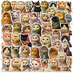 50Pcs PVC Waterproof Self-Adhesive Cat Picture Sticker, Cat Shape, 50~53x45~60x0.3mm(STIC-Q004-05A)