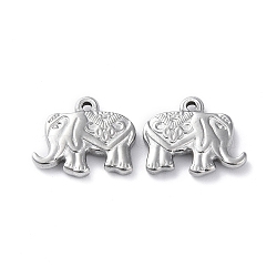 304 Stainless Steel Pendants, Elephant Charm, Stainless Steel Color, 15.5x18.5x3mm, Hole: 1.3mm(STAS-P324-20P)