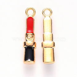 Alloy Enamel Pendants, Makeup Pendants, Lipstick, Light Gold, Red, 19x4x3mm, Hole: 1.6mm(ENAM-S121-083)