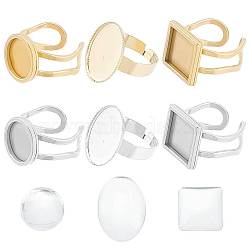 DIY Blank Dome Finger Ring Making Kit, Including Flat Round & Square & Oval 201 Stainless Steel Cuff Pad Ring Settings, Glass Cabochons, Golden & Stainless Steel Color, 24Pcs/bag(DIY-SC0021-11)