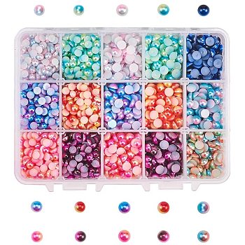 Imitation Pearl Acrylic Cabochons, Dome/Half Round, Mixed Color, 140x108x30mm, about 3150pcs/box