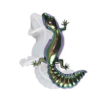 3D Animal Figurine Silicone Molds, Resin Casting Molds, for UV Resin & Epoxy Resin Craft Making, White, Lizard Pattern, 125x92x21mm
