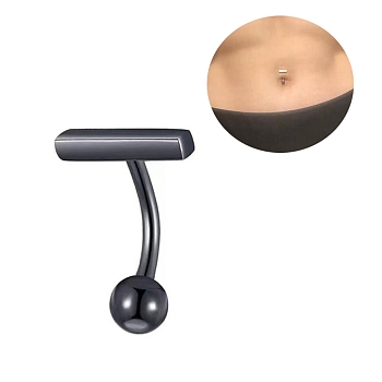 304 Stainless Steel T-Shaped Curved Barbell, Piercing Navel Ring for Women, Electrophoresis Black, 18x12mm, Pin: 1.6mm