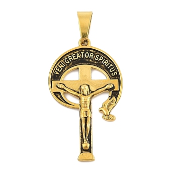 Ion Plating(IP) 304 Stainless Steel Pendants,  Crucifix Cross Charm, Easter, Antique Golden, 40x23.5x3.5mm, Hole: 9.5x4.5mm