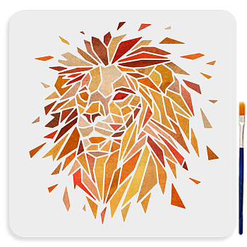 US 1Pc PET Hollow Out Drawing Painting Stencils, for DIY Scrapbook, Photo Album, with 1Pc Art Paint Brushes, Lion, 300x300mm