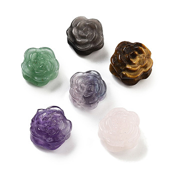 Natural Mixed Gemstone Carved Beads, Flower, 13.5~16x13~16x7.5~9.5mm, Hole: 1.6mm