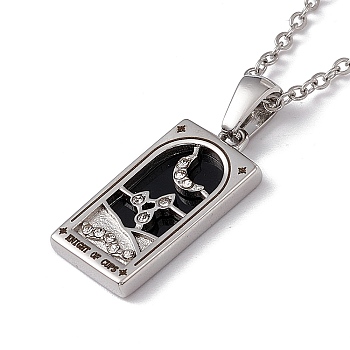 Brass Knight of Cups Tarot Pendant Necklace with Clear Cubic Zirconia, 304 Stainless Steel Jewelry for Women, Stainless Steel Color, 17.72 inch(45cm)