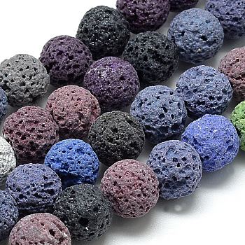 Natural Lava Rock Beads Strands, Dyed, Round, Mixed Color, 8~9mm, Hole: 1mm, about 46~48pcs/strand, 15.1 inch
