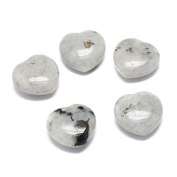 Natural Labradorite Heart Love Palm Worry Stone, Healing Crystal, 24~25x25x11~12mm